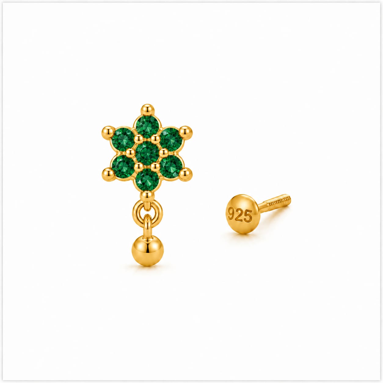 Emerald Bloom Drop 925 Silver Nose Pin