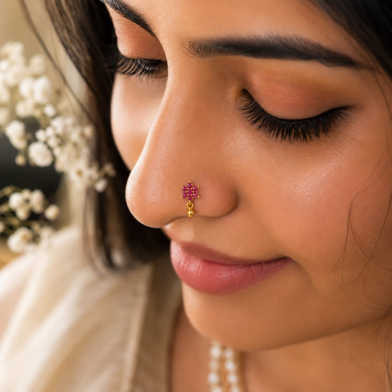 Rosé Bloom Drop 925 Silver Nose Pin