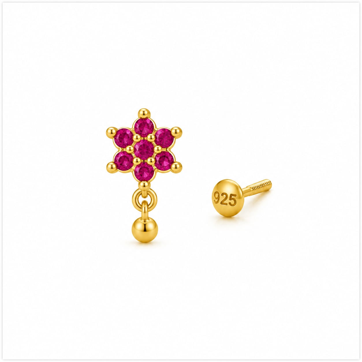 Rosé Bloom Drop 925 Silver Nose Pin