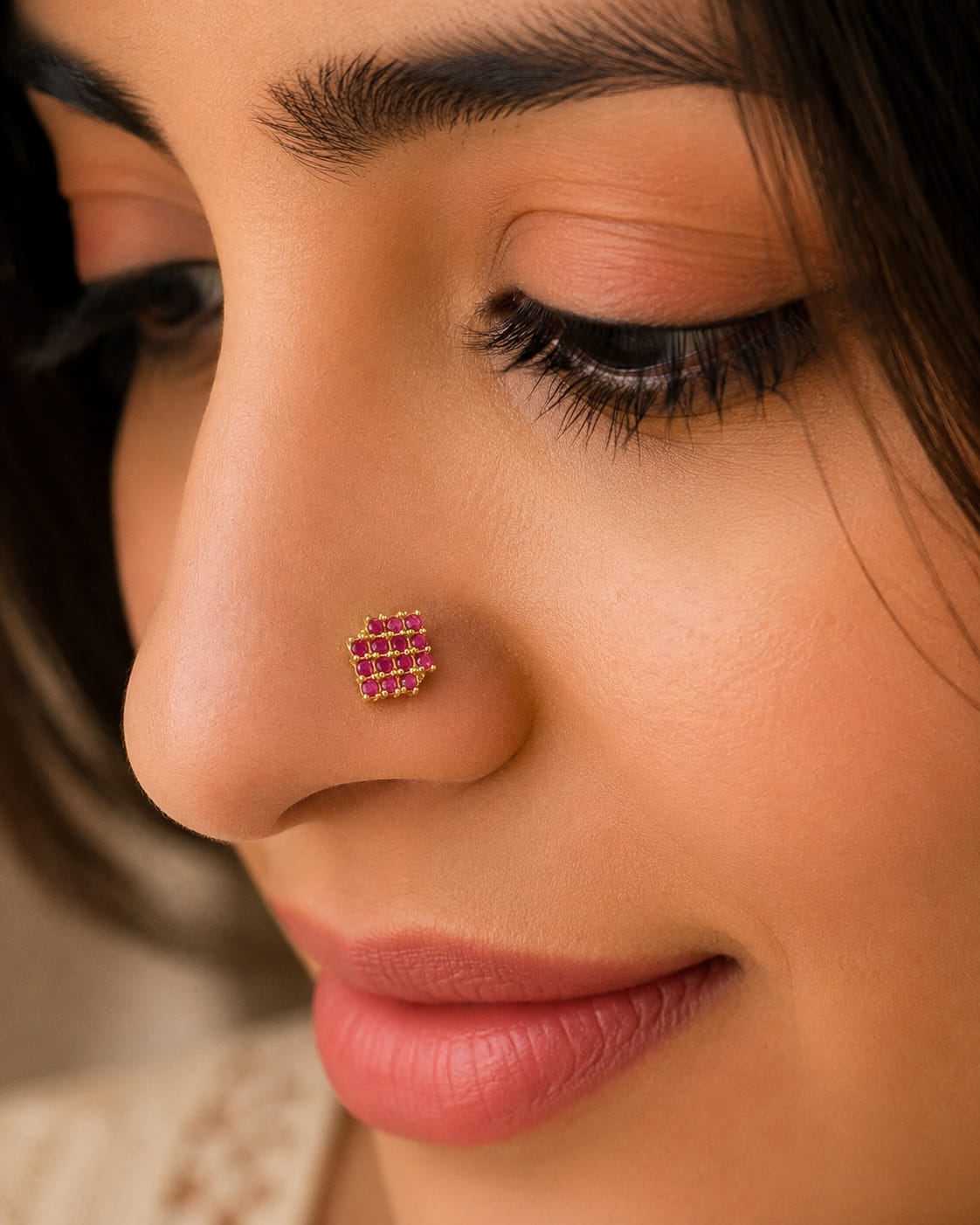 Ruby Grid 925 Silver Nose Pin