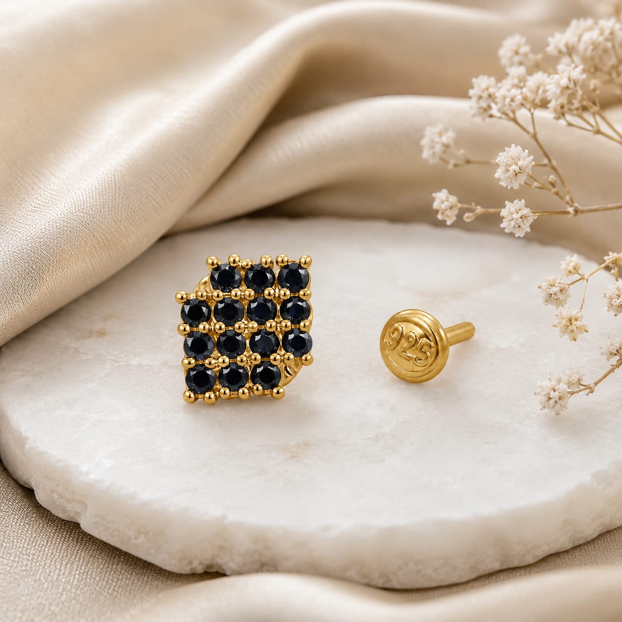 Midnight Grid 925 Silver Nose Pin