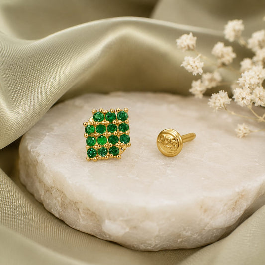 Emerald Grid 925 Silver Nose Pin