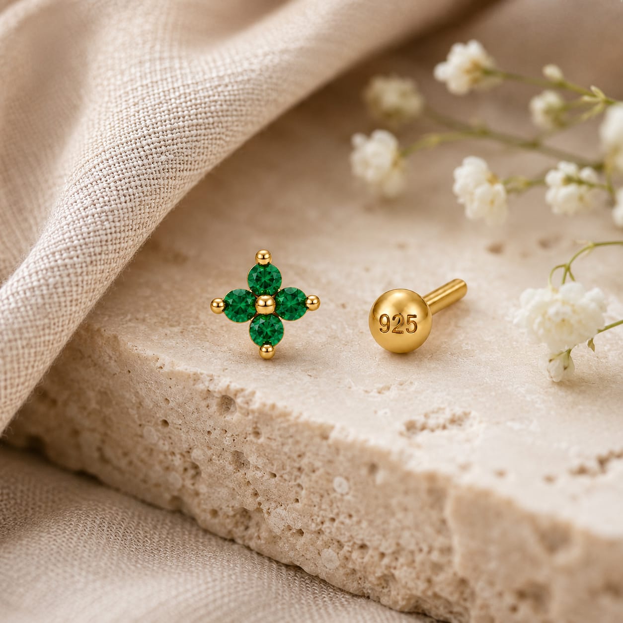 Emerald Clover 925 Silver Nose Pin