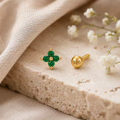 Emerald Clover 925 Silver Nose Pin