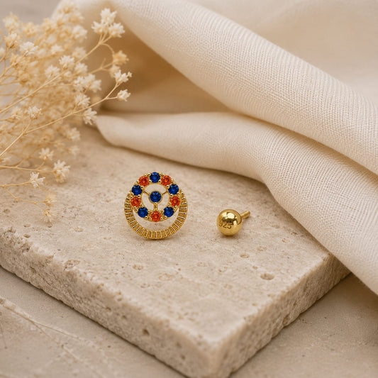 Sapphire Marigold Halo 925 Silver Nose Pin