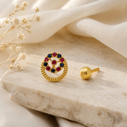 Ruby Sapphire Halo 925 Silver Nose Pin