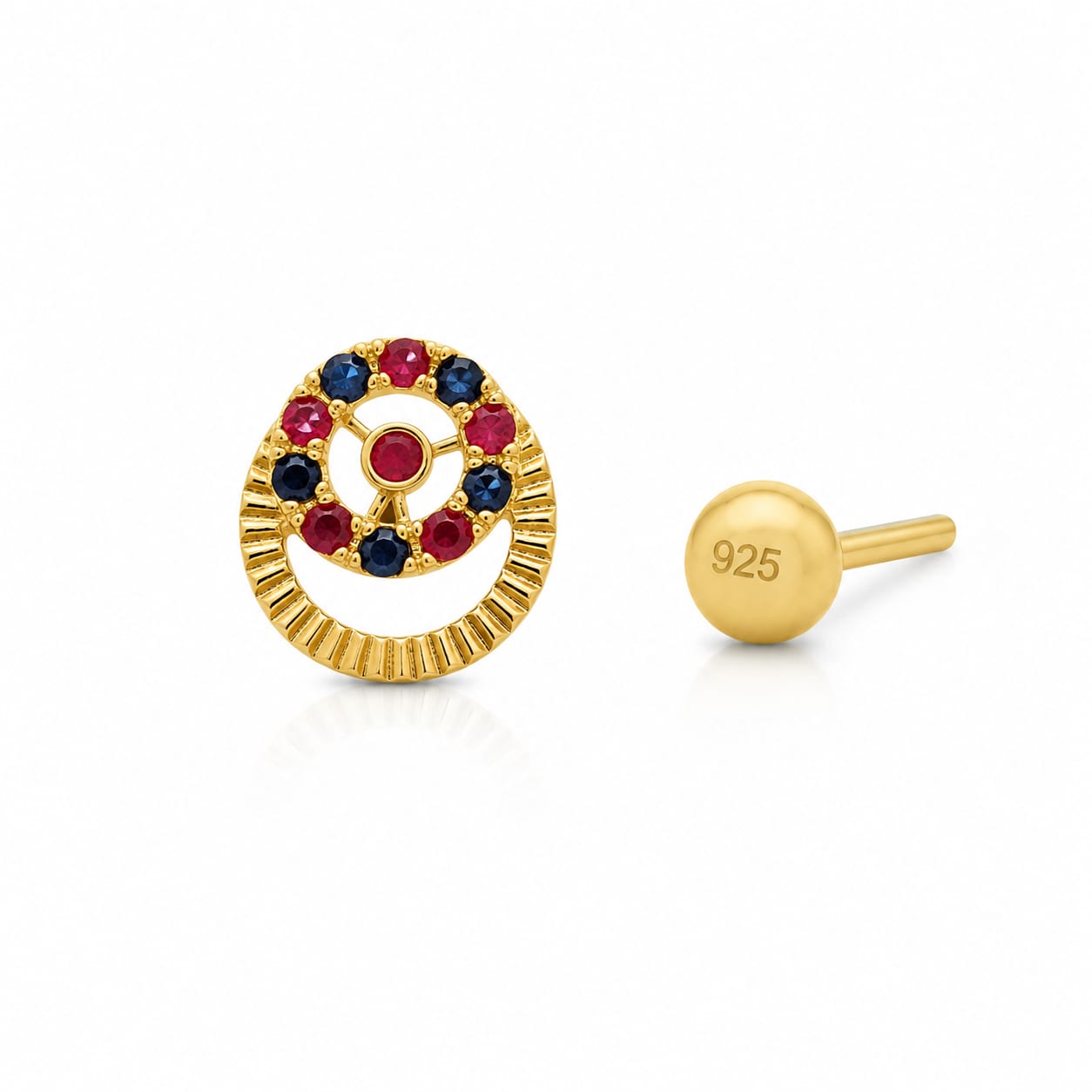 Ruby Sapphire Halo 925 Silver Nose Pin