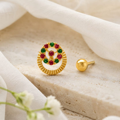 Navratna Halo 925 Silver Nose Pin