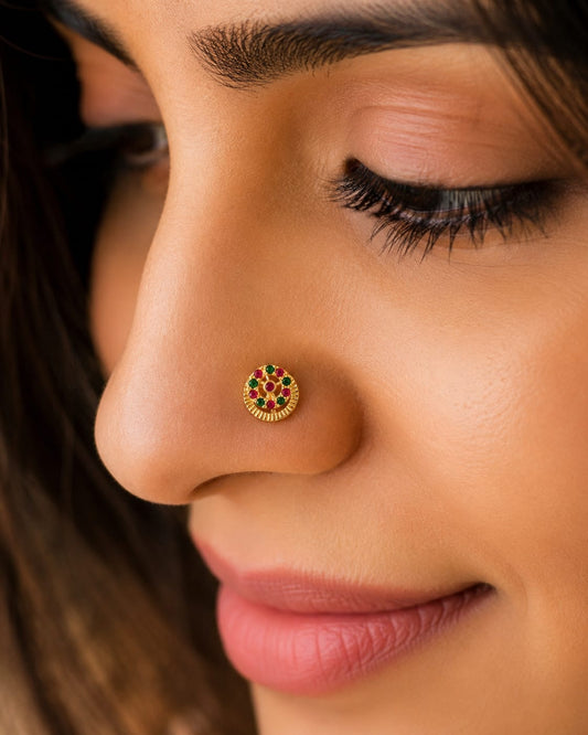 Navratna Halo 925 Silver Nose Pin