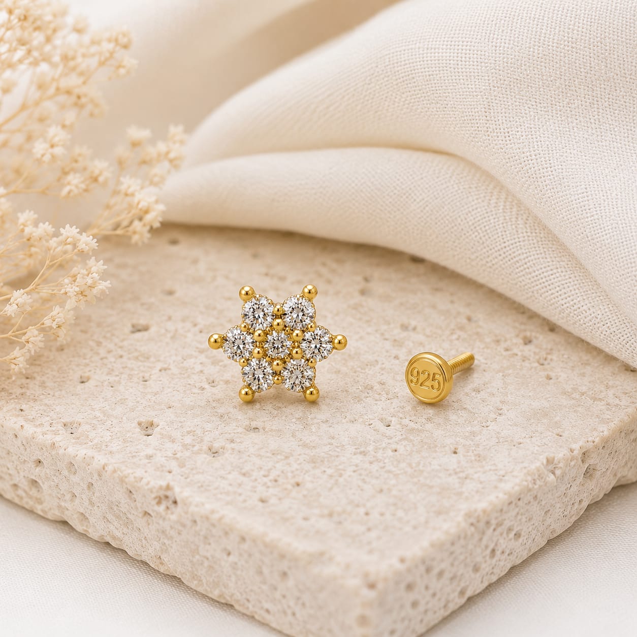 Snowflake Bloom 925 Silver Nose Pin