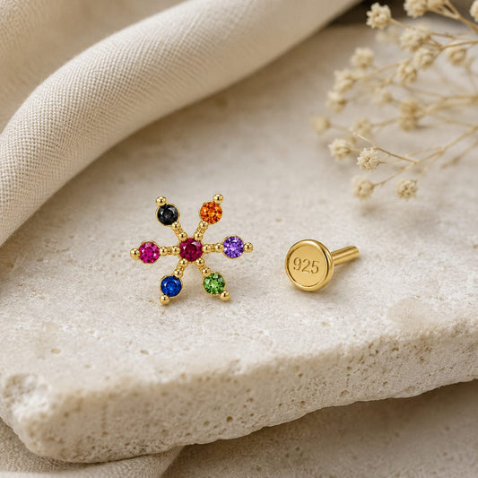 Rainbow Bloom 925 Silver Nose Pin