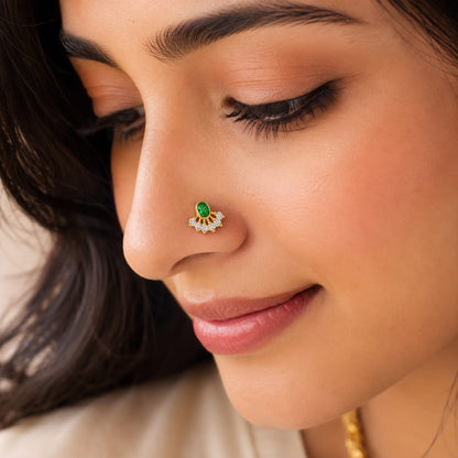 Rajsi Emerald 925 Silver Nose Pin