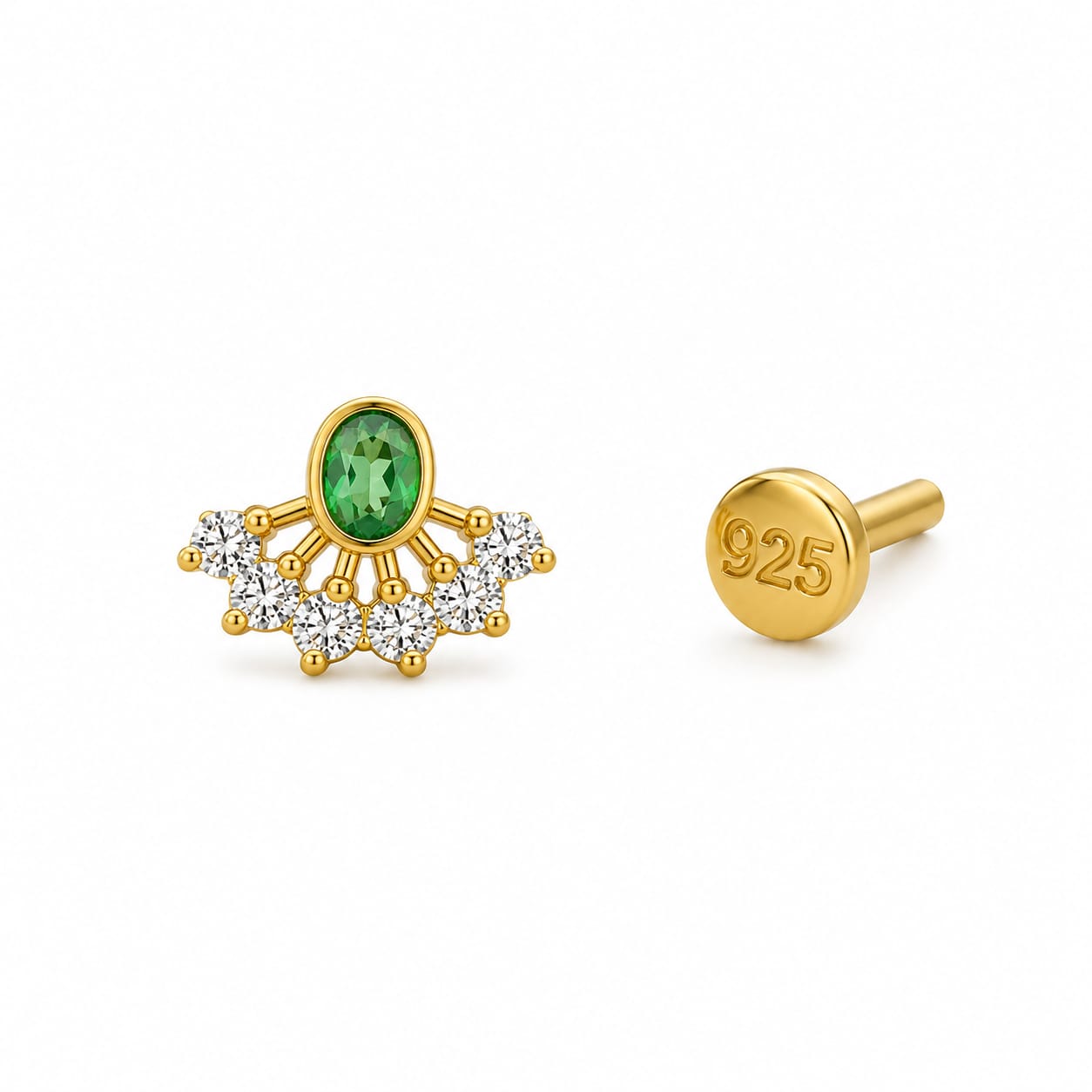 Rajsi Emerald 925 Silver Nose Pin