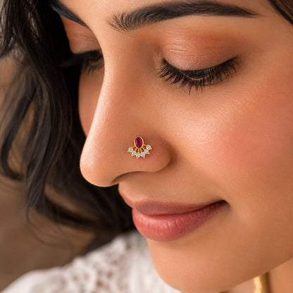 Rajsi Ruby 925 Silver Nose Pin