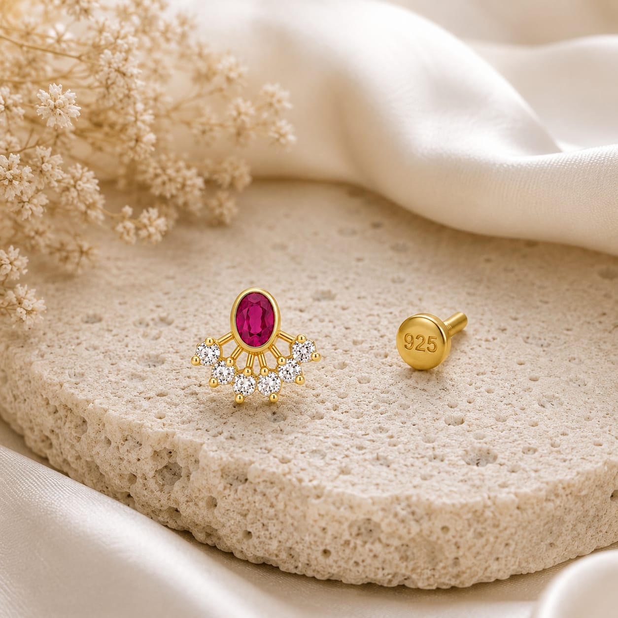 Rajsi Ruby 925 Silver Nose Pin