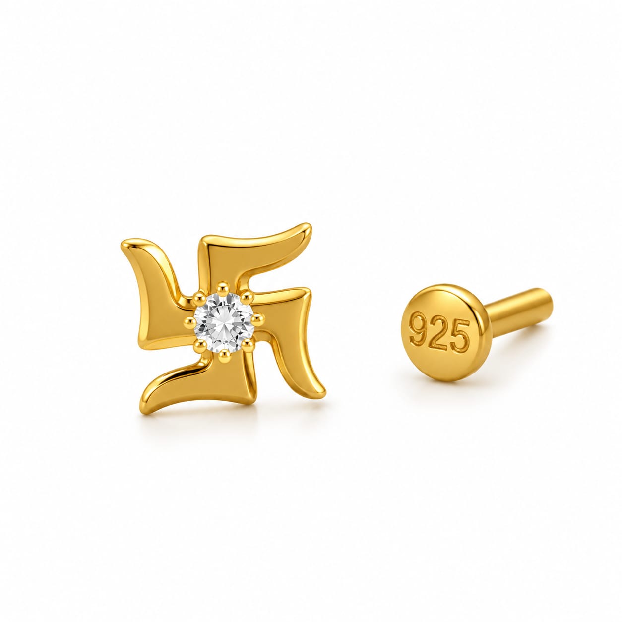 Swarna Swastik 925 Silver Nose Pin