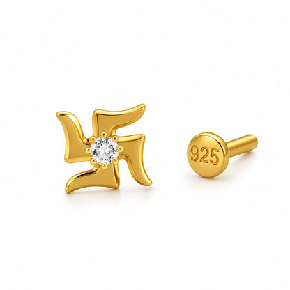 Swarna Swastik 925 Silver Nose Pin