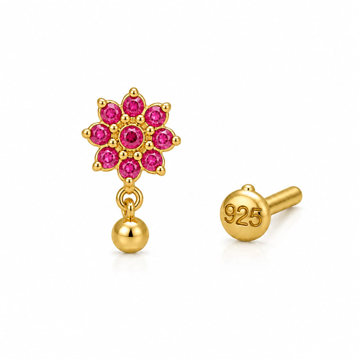Rosé Drop 925 Silver Nose Pin