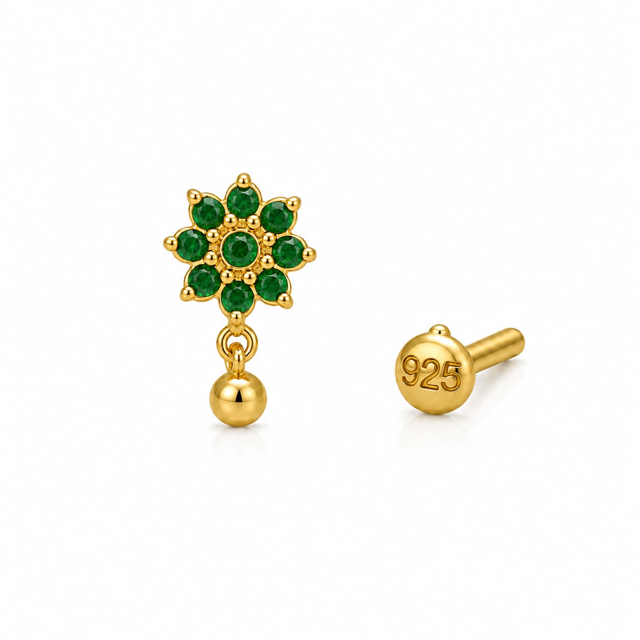 Marakata Drop 925 Silver Nose Pin