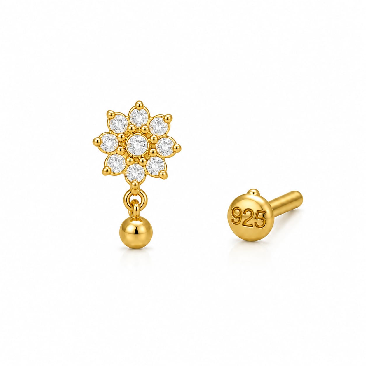 Blossom Drop 925 Silver Floral Nose Pin