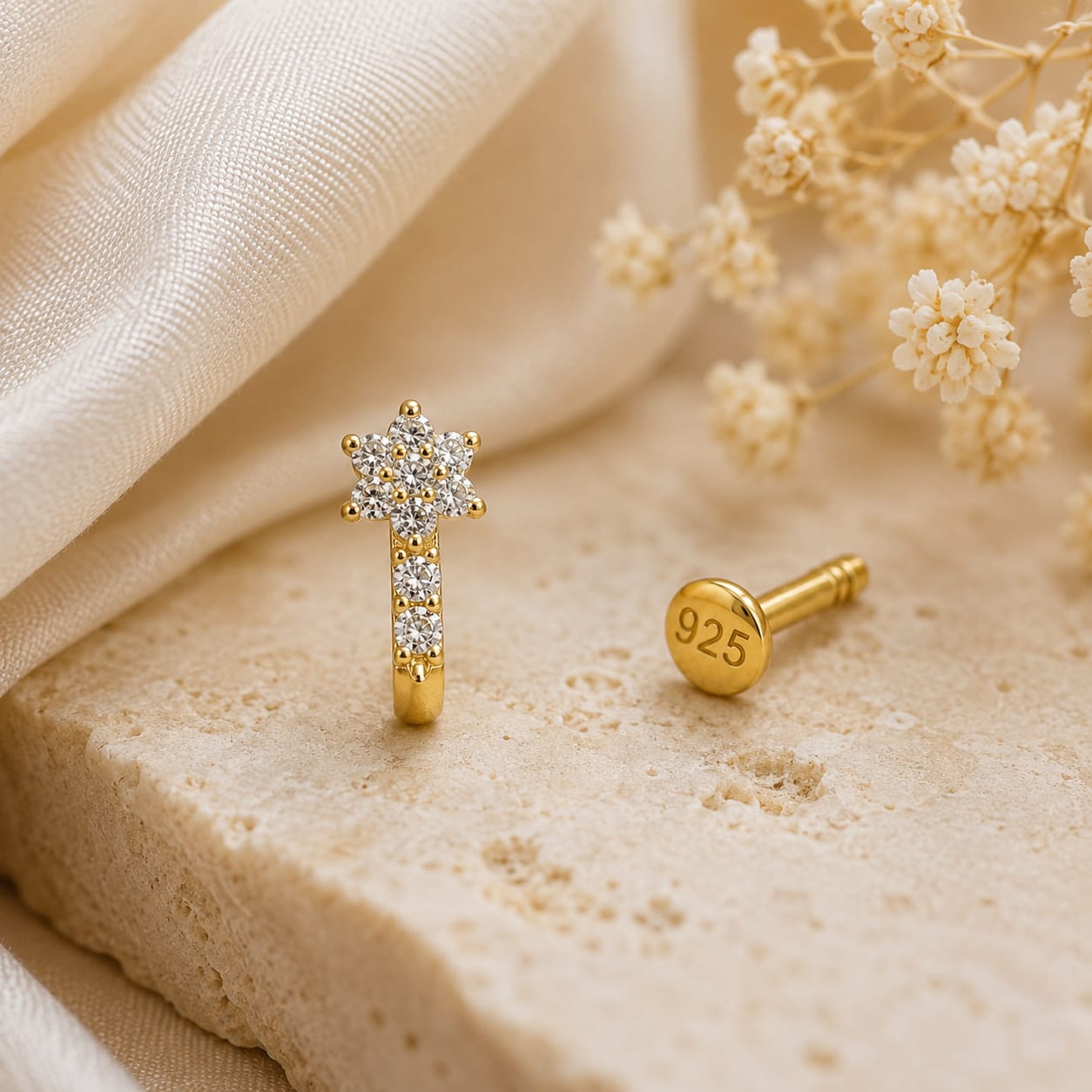 Celestial Bloom 925 Silver Nose Pin