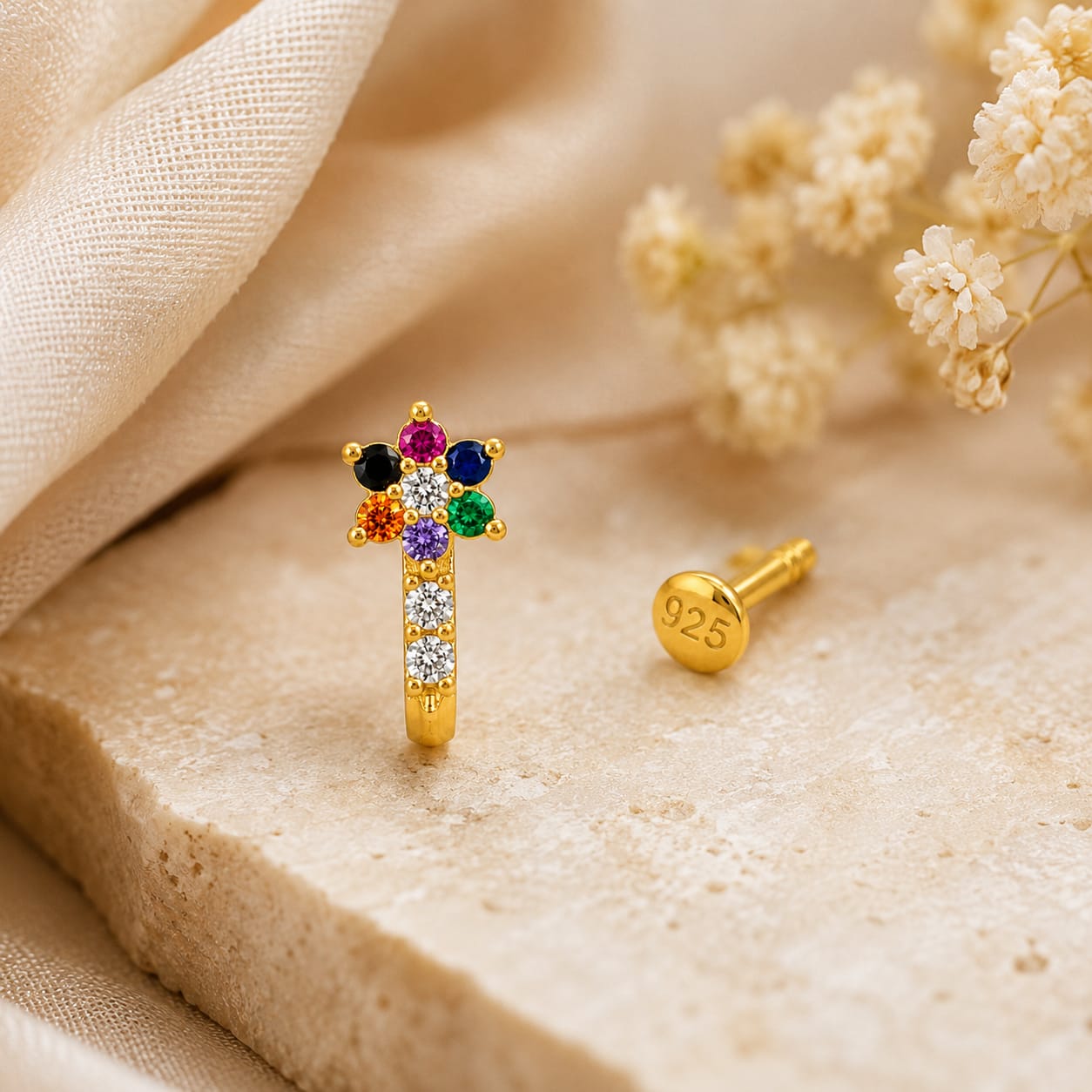 Aurora Bloom 925 Silver Nose Pin