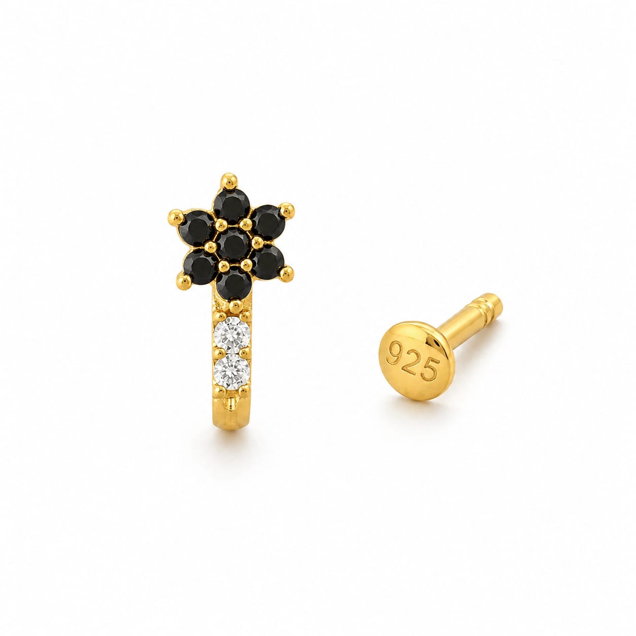 Noir Petal 925 Silver Nose Pin