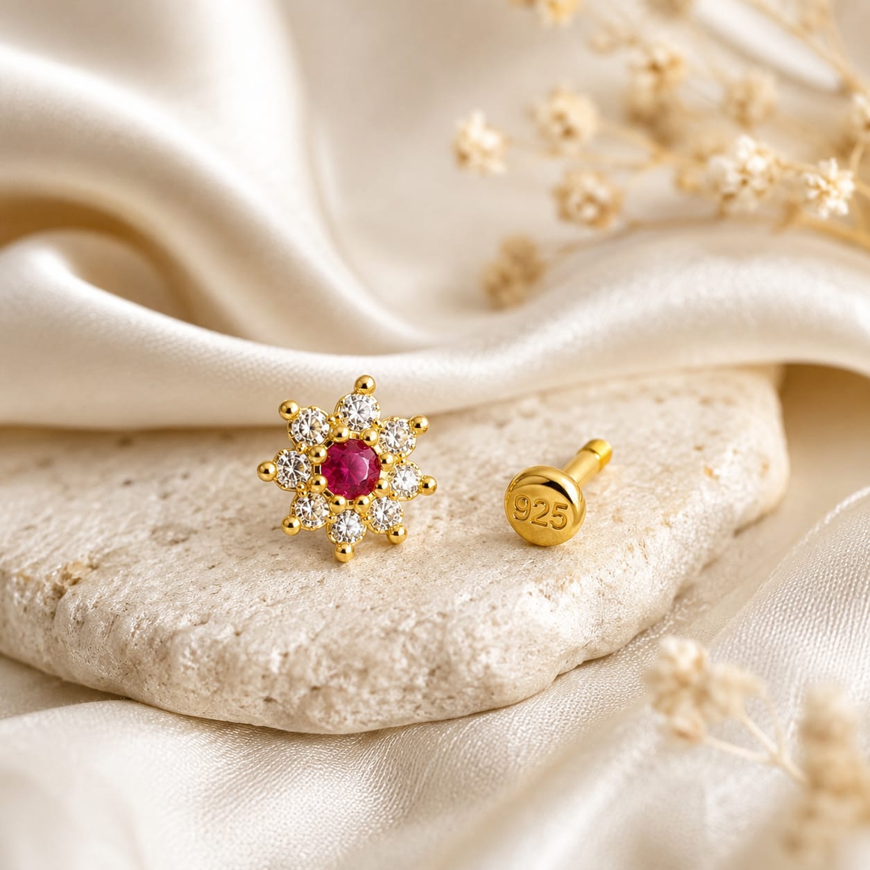 Ruby Bloom 925 Silver Nose Pin