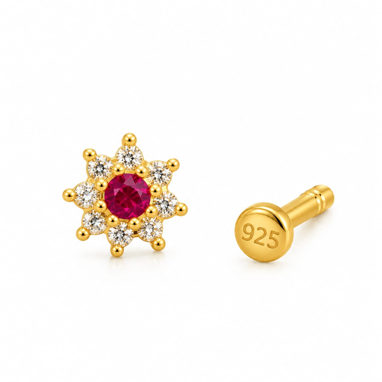 Ruby Bloom 925 Silver Nose Pin