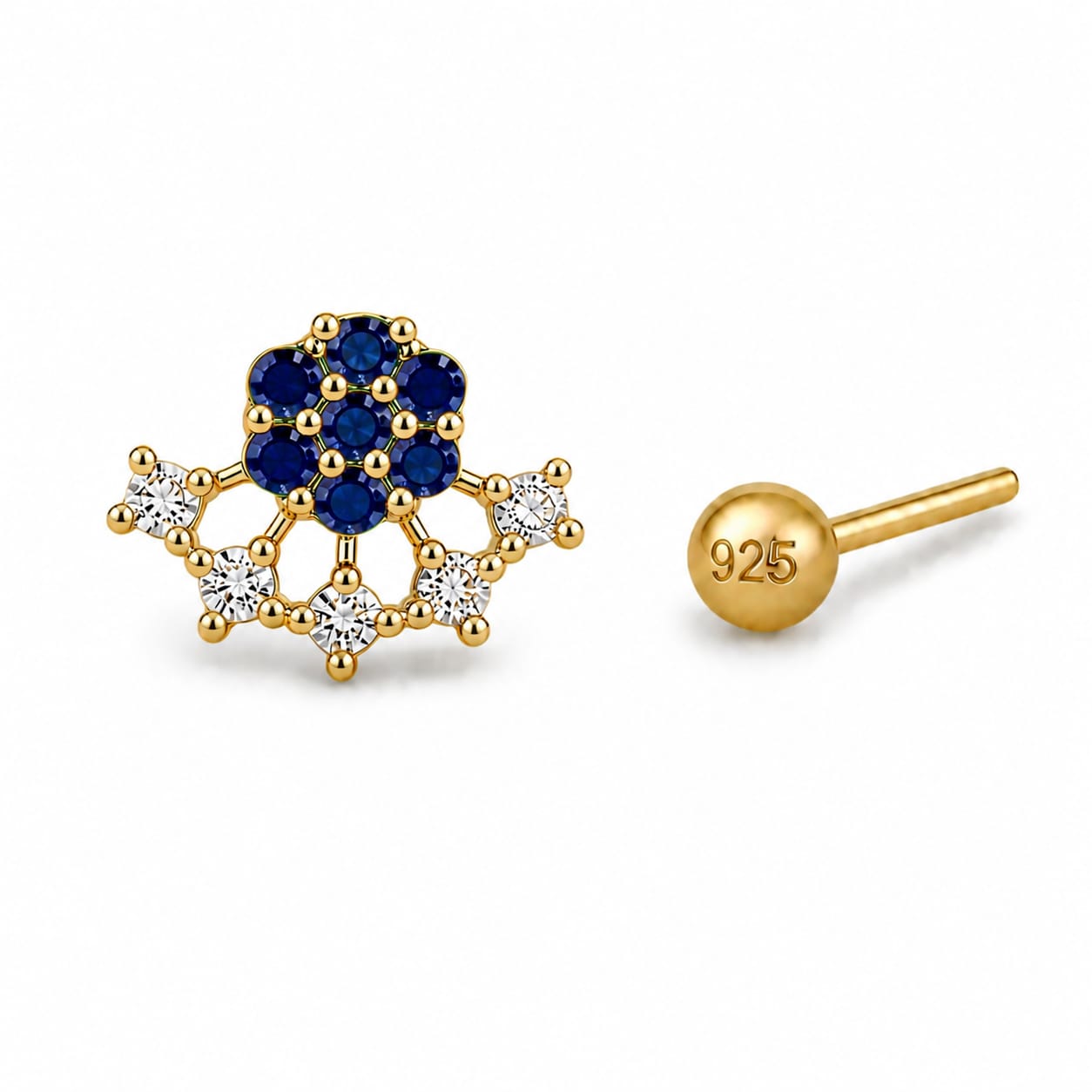 Sapphire Petal 925 Sterling Silver Nose Pin