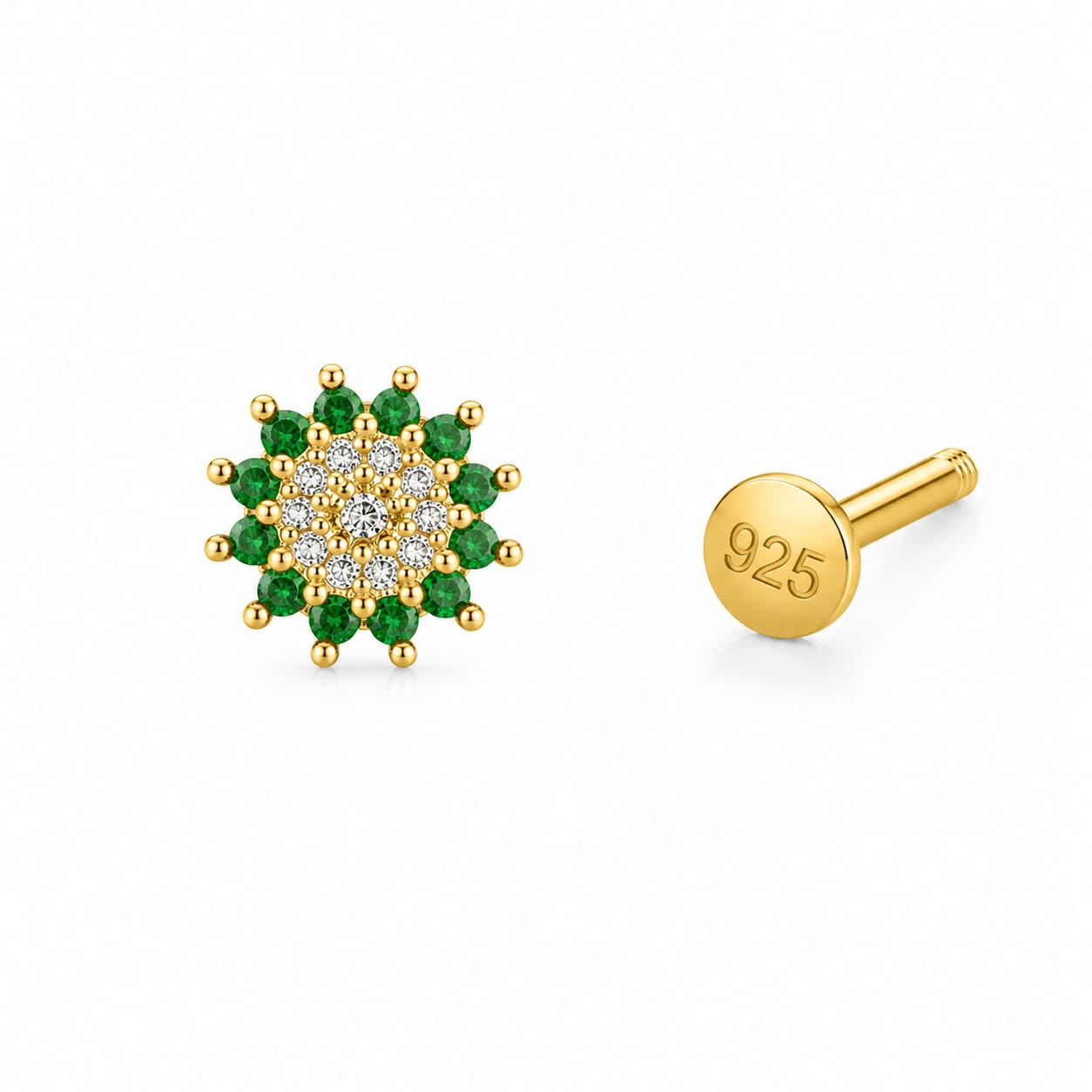 Emerald Halo 925 Silver Nose Pin