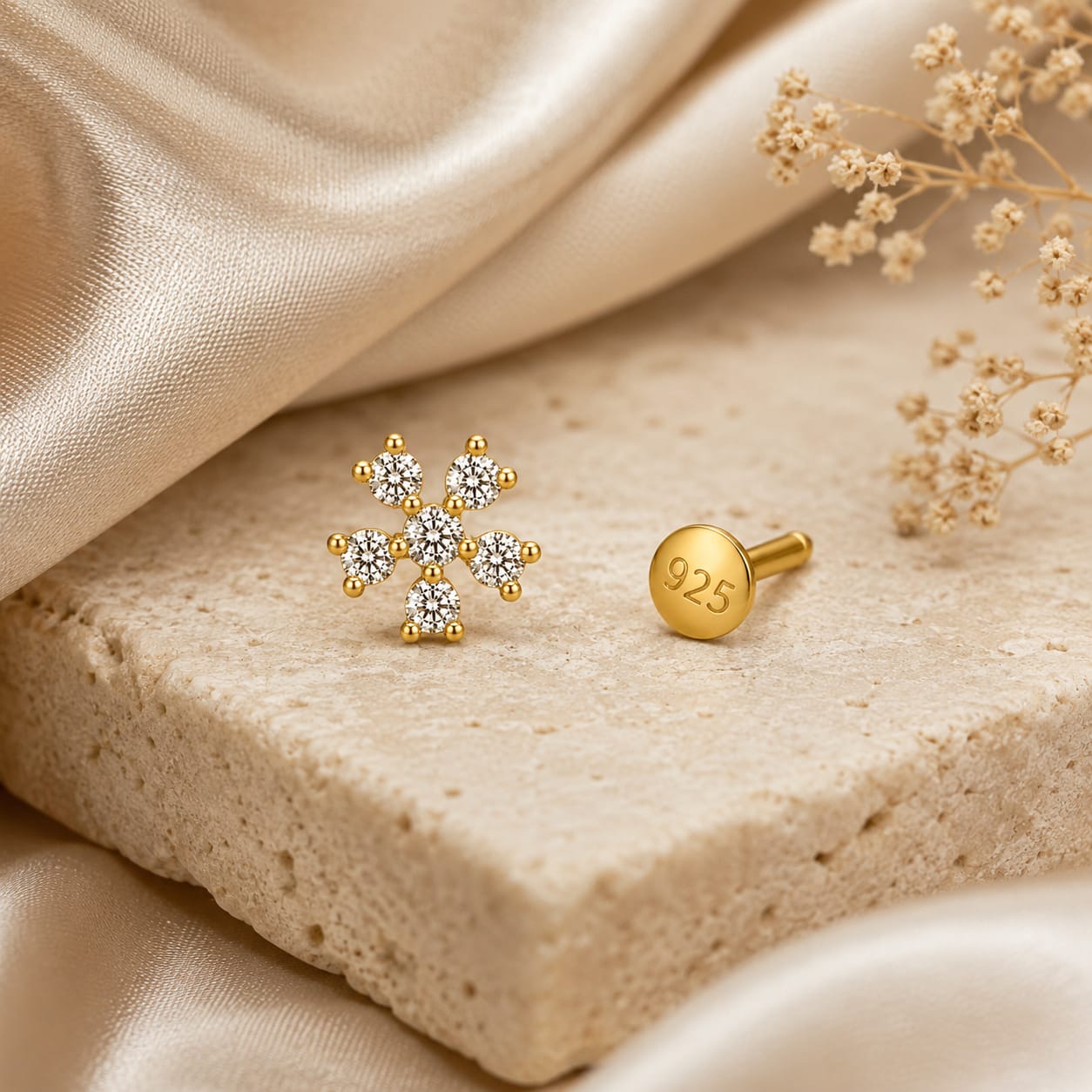 Crystal Fleur 925 Silver Nose Pin