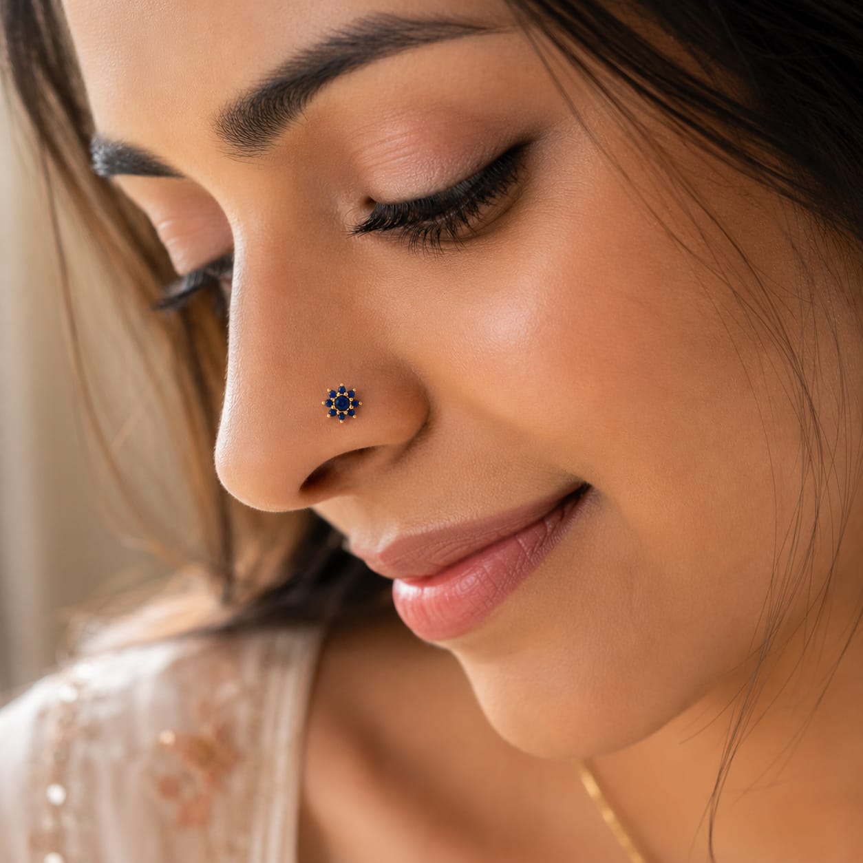 Sapphire Flora 925 Silver Nose Pin
