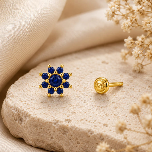 Sapphire Flora 925 Silver Nose Pin