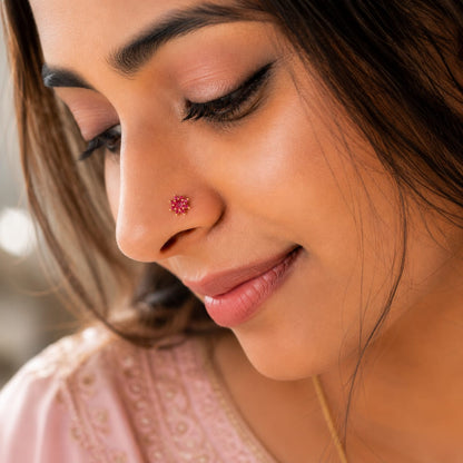 Ruby Flora 925 Silver Nose Pin