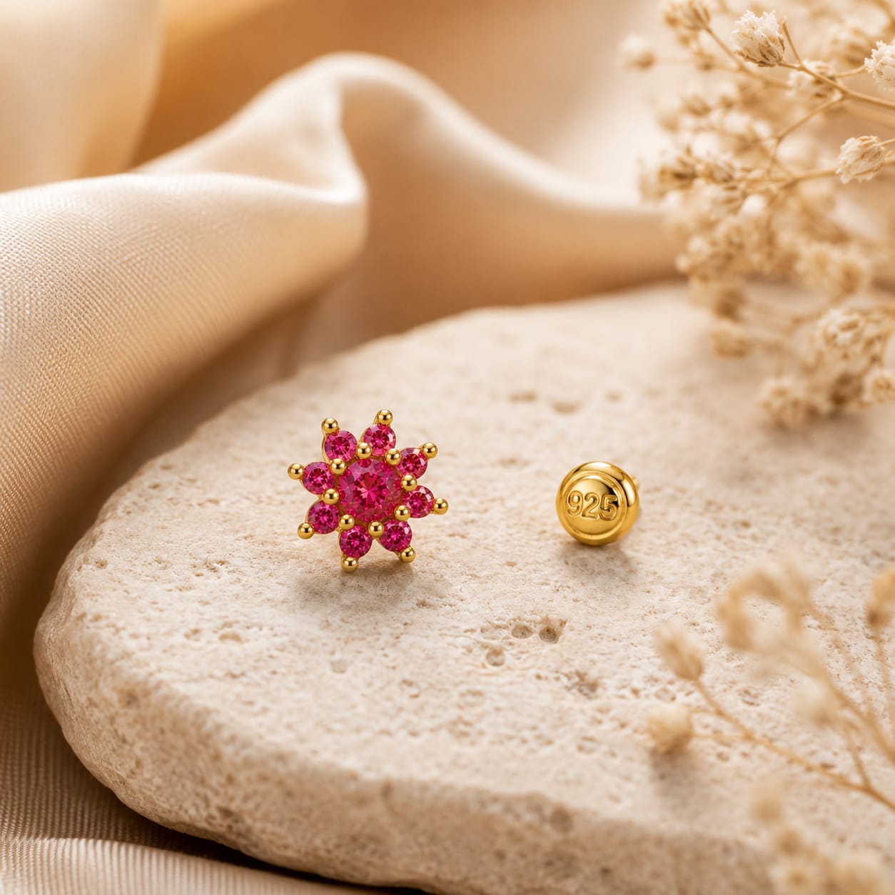 Ruby Flora 925 Silver Nose Pin
