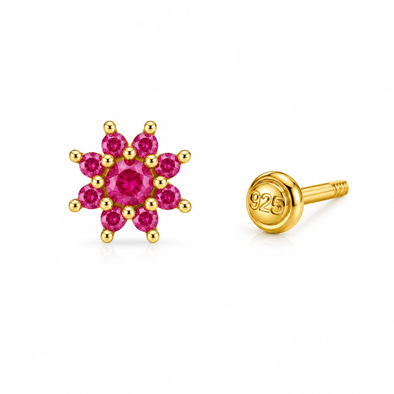 Ruby Flora 925 Silver Nose Pin
