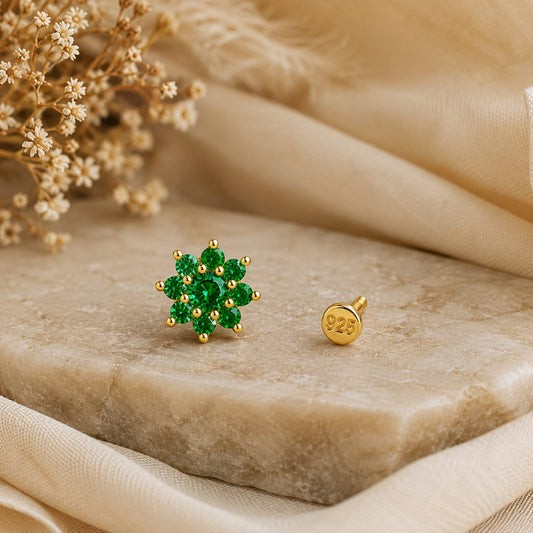 Emerald Flora 925 Sterling Silver Nose Pin