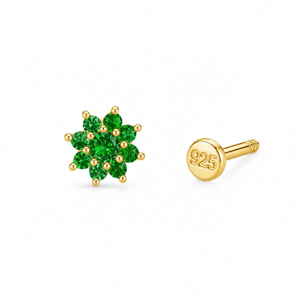 Emerald Flora 925 Sterling Silver Nose Pin