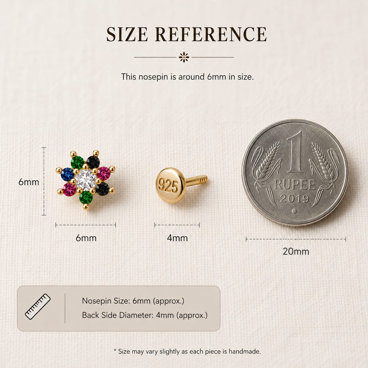 Multicolor Floral Nose Pin in 925 Sterling Silver