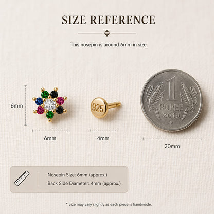Multicolor Floral Nose Pin in 925 Sterling Silver
