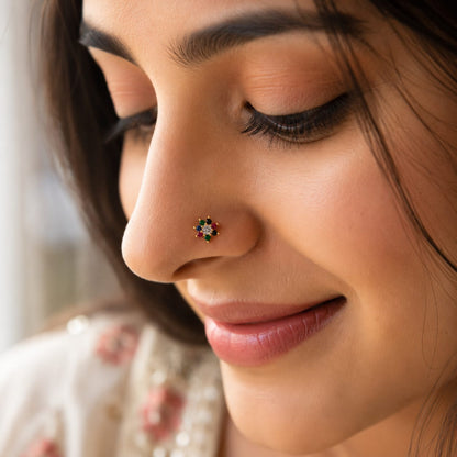 Multicolor Floral Nose Pin in 925 Sterling Silver