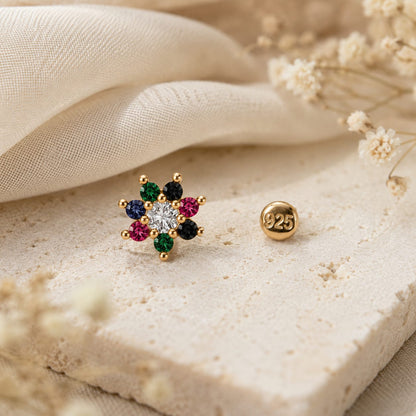 Multicolor Floral Nose Pin in 925 Sterling Silver
