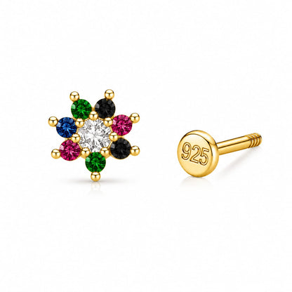 Multicolor Floral Nose Pin in 925 Sterling Silver