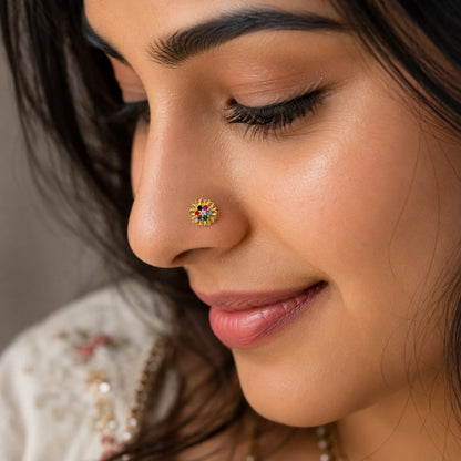 Navrang Floral Nose Pin in 925 Sterling Silver