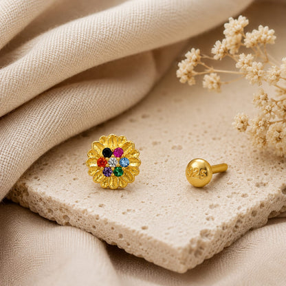 Navrang Floral Nose Pin in 925 Sterling Silver