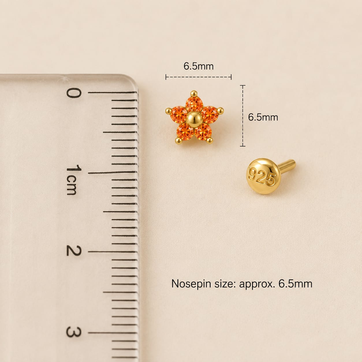 Amber Blossom 925 Silver Nose Pin