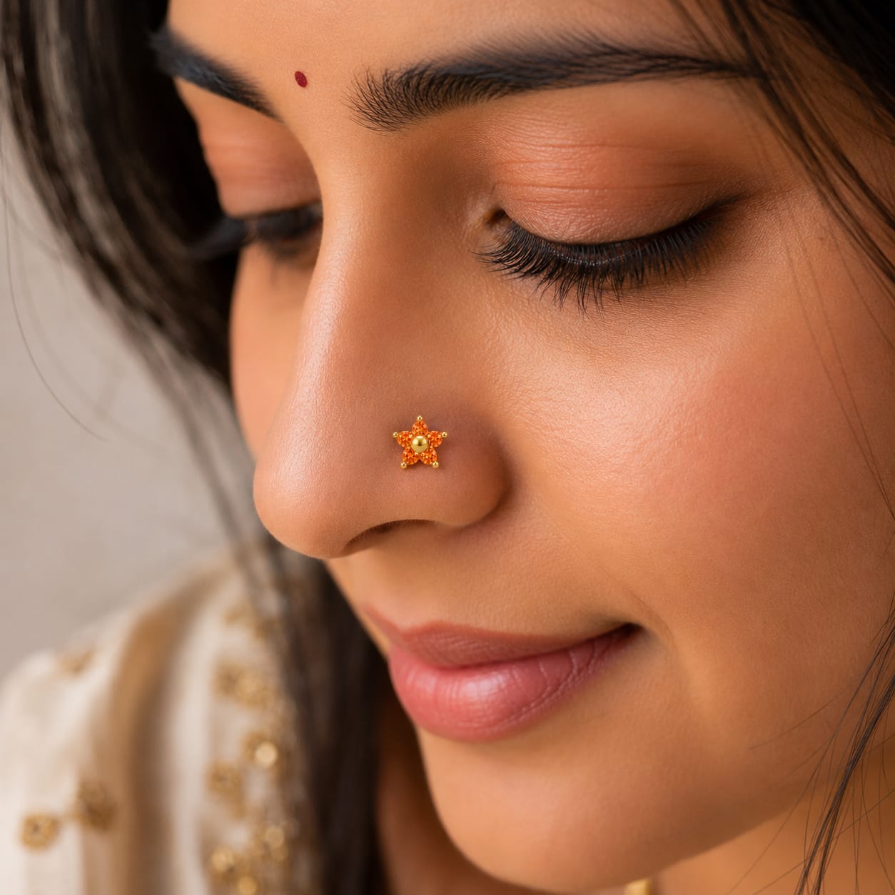 Amber Blossom 925 Silver Nose Pin