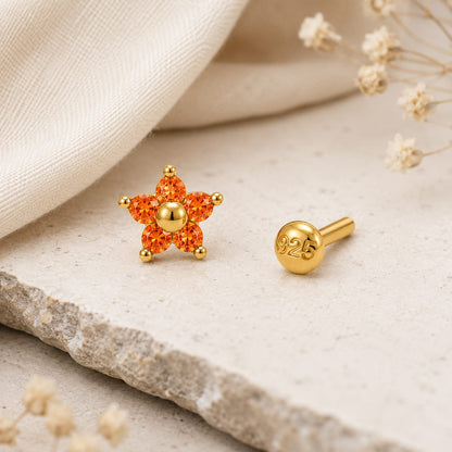 Amber Blossom 925 Silver Nose Pin