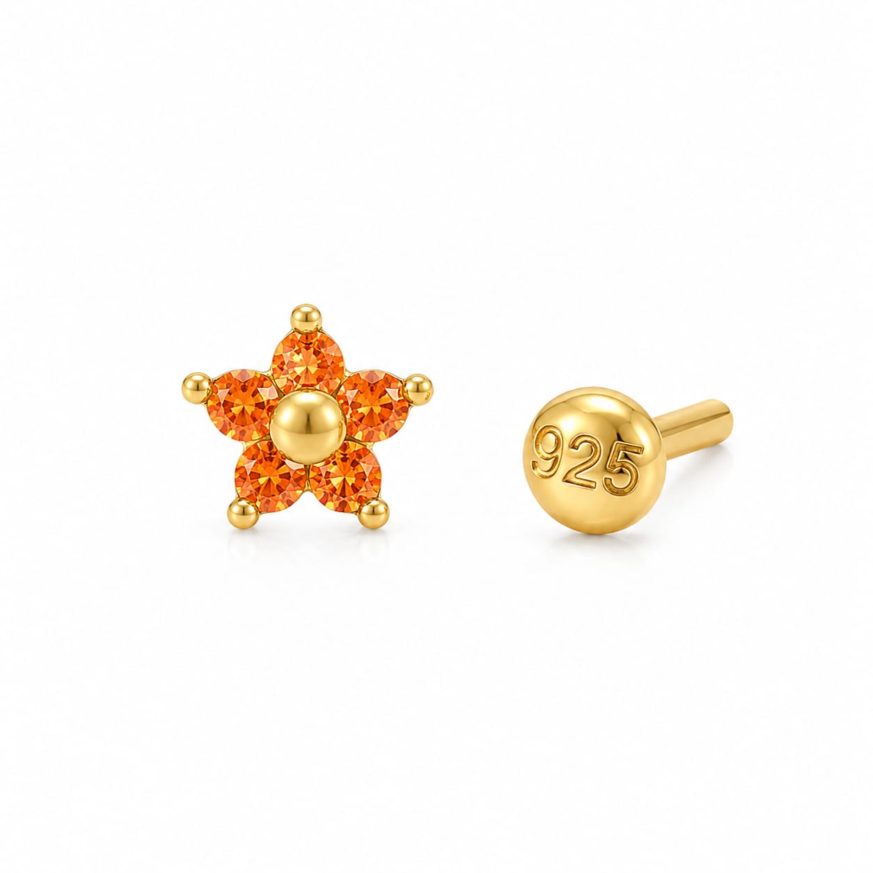 Amber Blossom 925 Silver Nose Pin